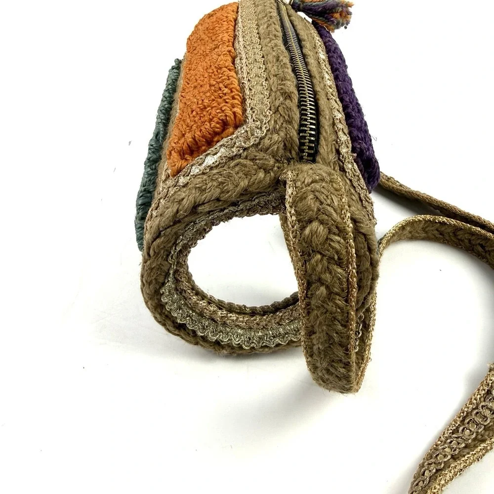 Free‎ People Be Boho Handbag Raffia Straw Barrel Colorful Festival Side Mirrors